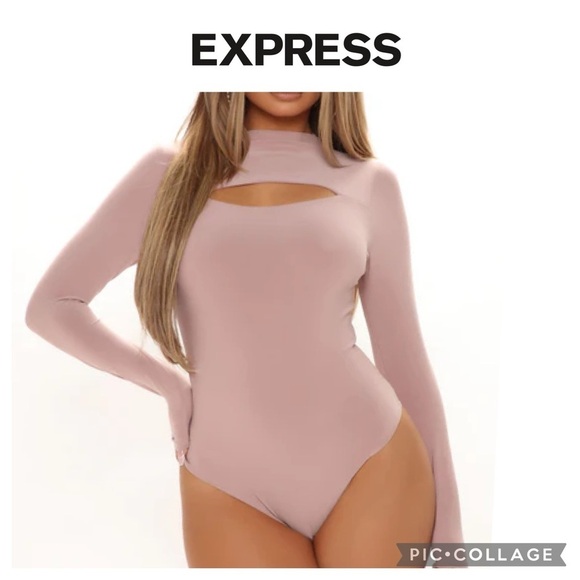 Express Cut out mock neck long sleeve bodysuit mauve size XL NWT - Picture 1 of 9